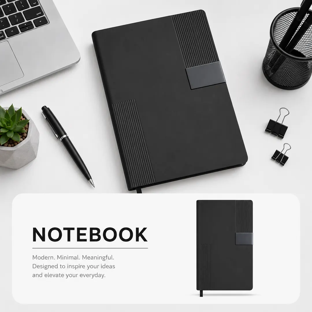 notebook_ribbed_black_product_ad_compressed Promotional Notebook 6 - الصورة 1