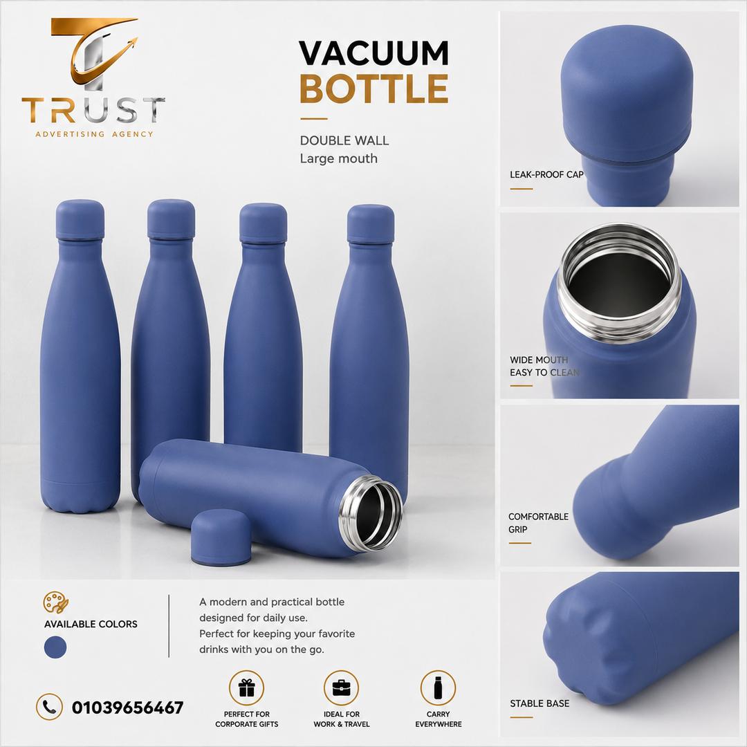 TRUST_blue_vacuum_bottle_compressed مجات دعائية بطباعة مخصصة - الصورة 1