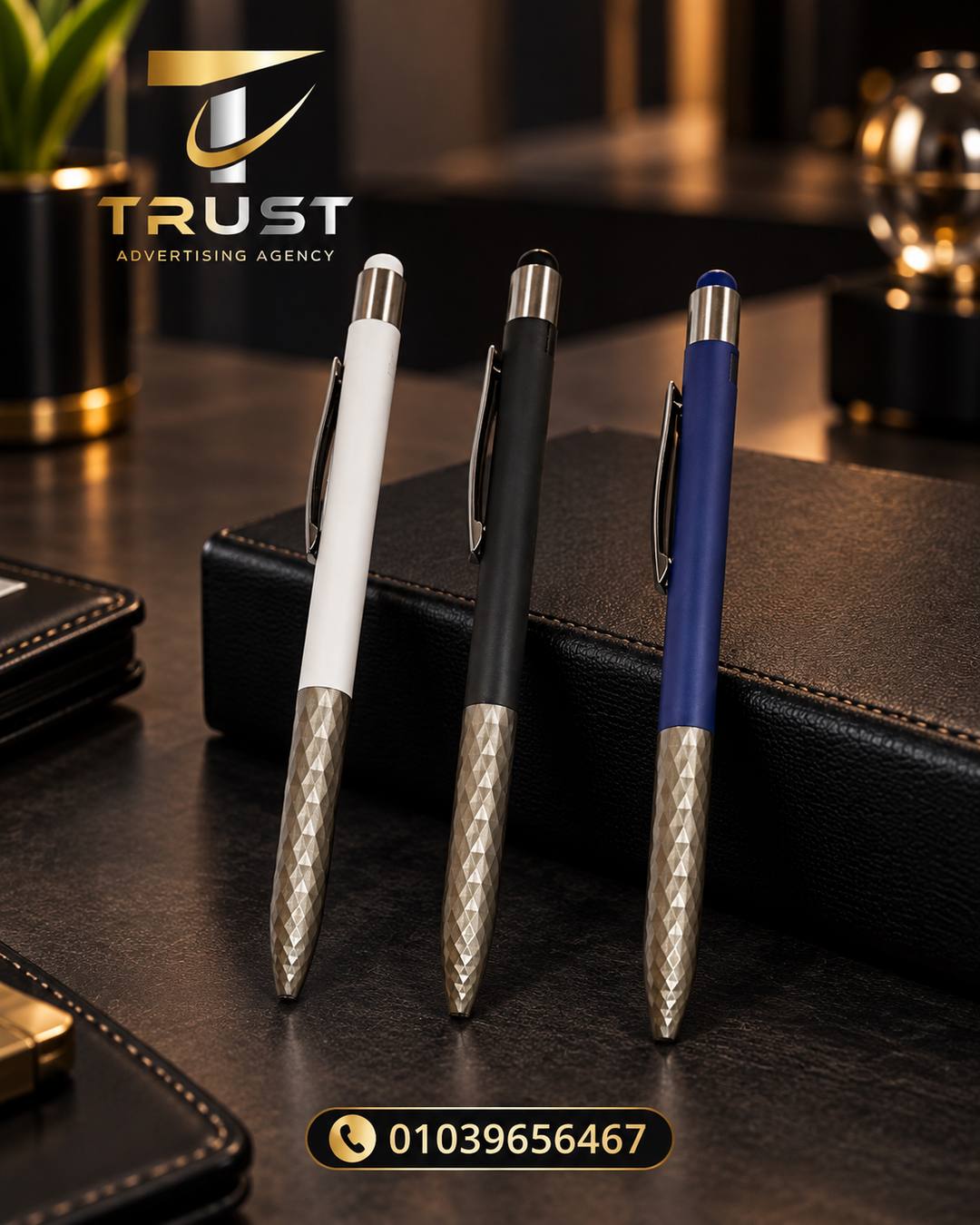 TRUST_faceted_pens_compressed قلم هدايا دعائي للشركات | قلم بطباعة لوجو - الصورة 1