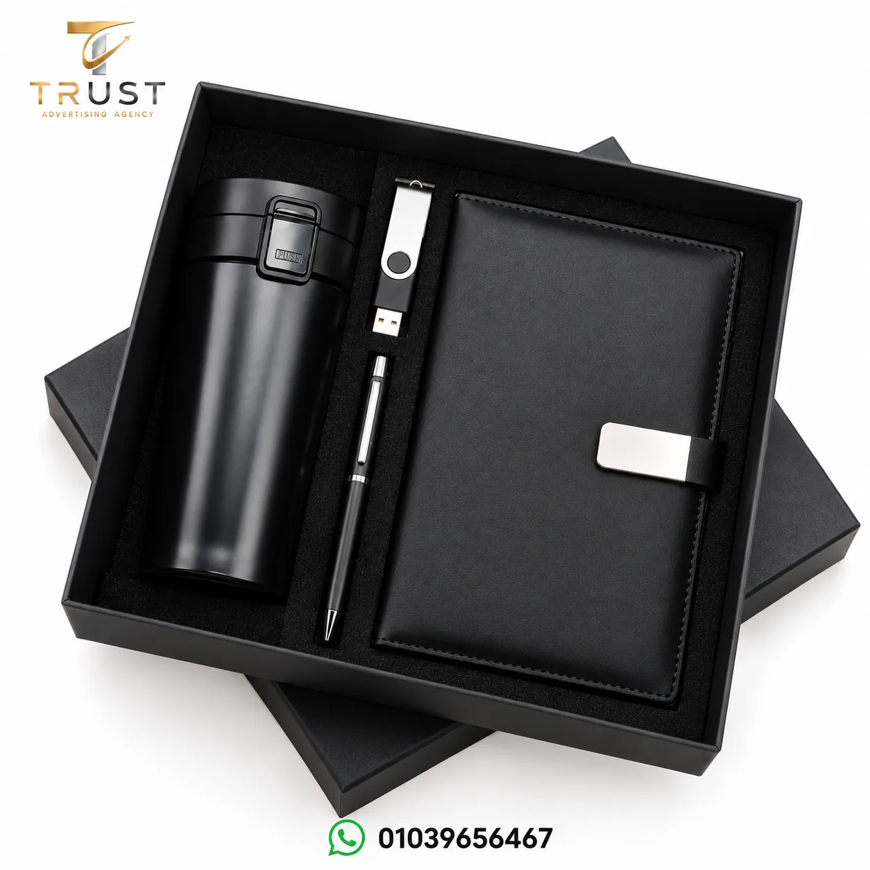 TRUST_gift_box_black_foam_compressed هدايا دعائية للموظفين والعملاء | بوكس هدايا شركات مخصص – Trust Giveaways - الصورة 1