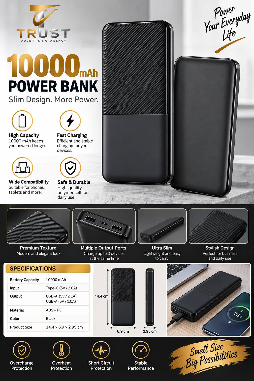 TRUST_powerbank_compressed باور بانك 10000 مللي أمبير | هدايا دعائية وتكنولوجية للشركات - الصورة 1