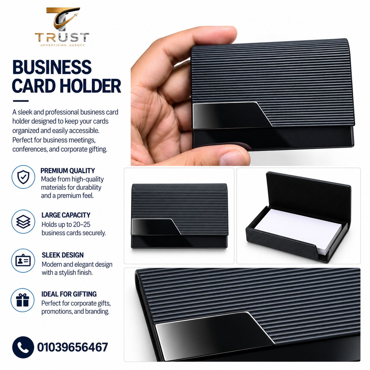 trust_card_holder_final_compressed حافظة كروت أعمال دعائية للشركات | Business Card Holder بطباعة لوجو - الصورة 1