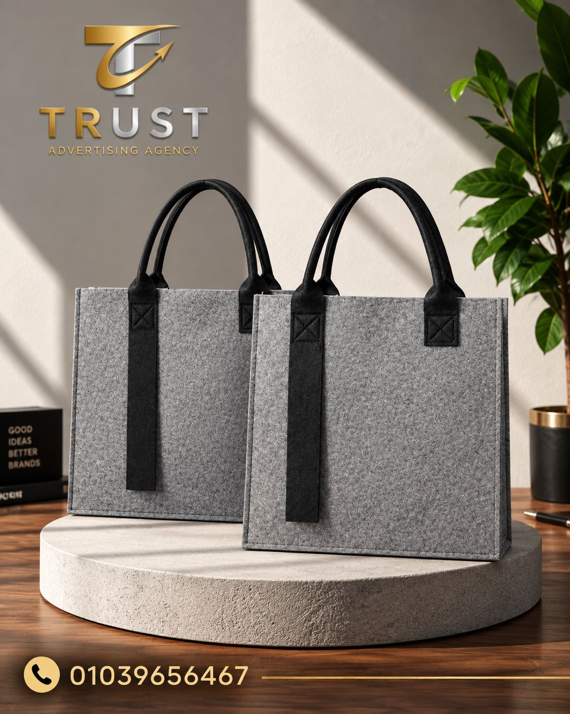 trust_gray_tote_bags_compressed شنطة قماش دعائية للشركات – Gray Felt Tote Bag | Corporate Promotional Bag – Product 03 - الصورة 1