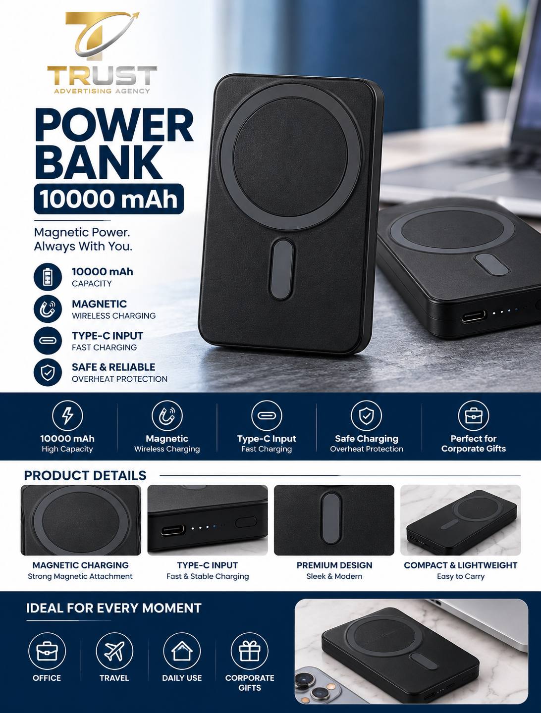 TRUST_power_bank_magnetic_10000_compressed باور بانك دعائي مميز للشركات والعملاء | Trust Giveaways - الصورة 1