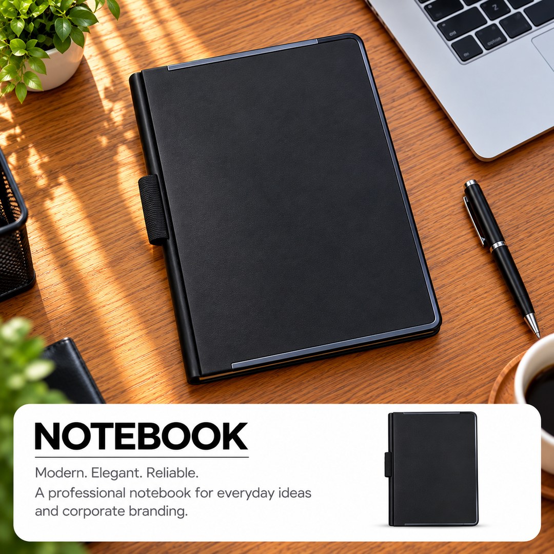 notebook_black_desk_compressed نوت بوك هدايا دعائية للشركات والموظفين | Trust Giveaways - الصورة 1