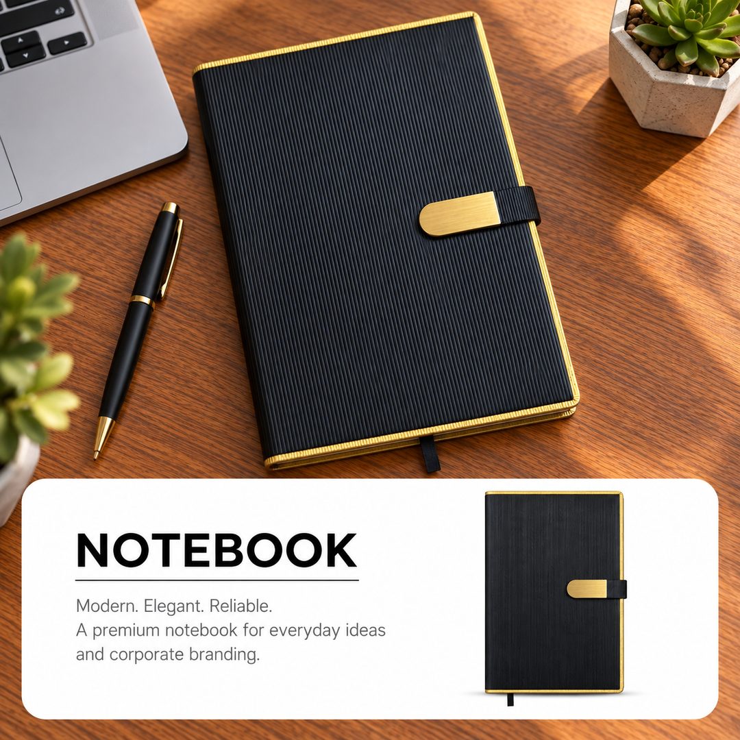 notebook_gold_compressed نوت بوك دعائي للشركات – هدايا دعائية مميزة بطباعة اللوجو - الصورة 1